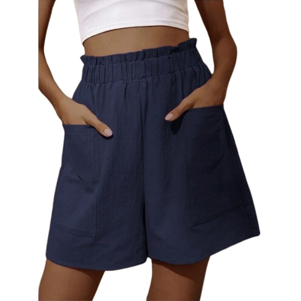 Dame Sports Shorts Lommer Mini Elastisk talje Hot Pants Sommer Blue,3XL
