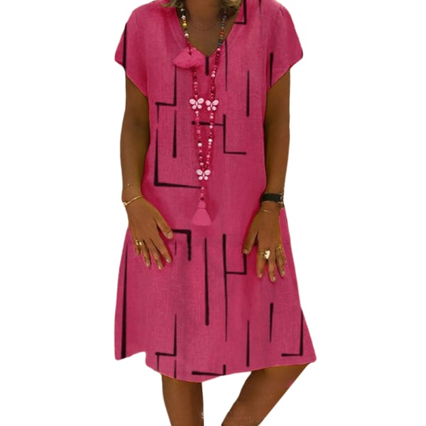 Kvinnor V-hals A Line-klänning Miniklänningar Kortärmad Summer Beach Rose Red 5XL