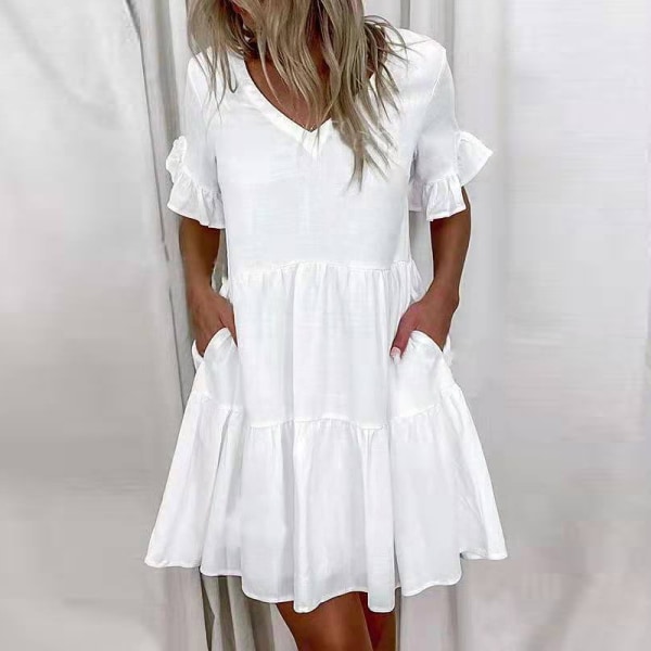 Naisten Mekot Swing Dress Tunika Sundress Loose Yksinkertainen loma White M