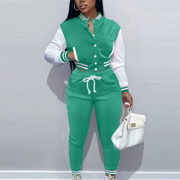 Dame SlimVarsity jakke og joggingbukser 36 dele træningsdragt Mint Green XL