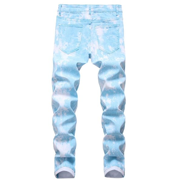 Herrmode Jeans Tie-Dye Stretch Slim Byxor Blue,38