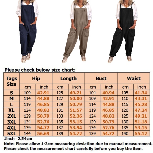 Kvinder Sommerbukser Jumpsuit Bomuld Linned Overall Suspender Bukser Black,2XL