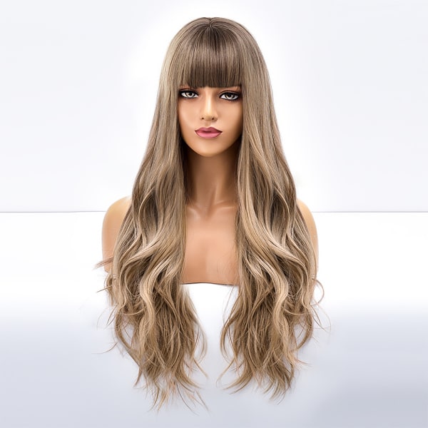 Köp Daily Lady Long Curly Hair Peruk med lugg Cosplay Brun | Fyndiq