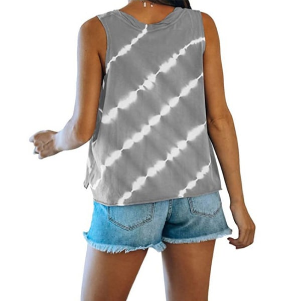 Naisten raidallinen printed hihaton liivi löysä T-paita Gray,3XL