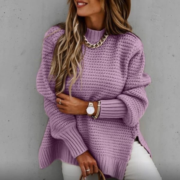 Kvinnor Slittröja Enfärgade Jumper Toppar Purple M