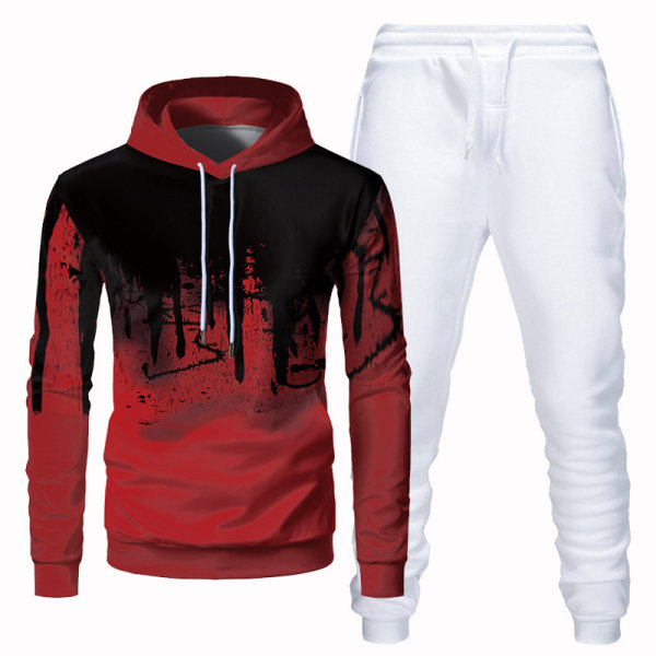 Printed hooded sweatshirt för män, sportdräkt Red Coat White Pants,XXL