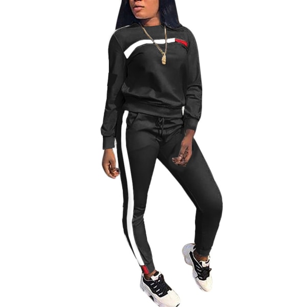 Dame afslappet sportstøj jakkesæt sweatshirt + bukser black,3XL