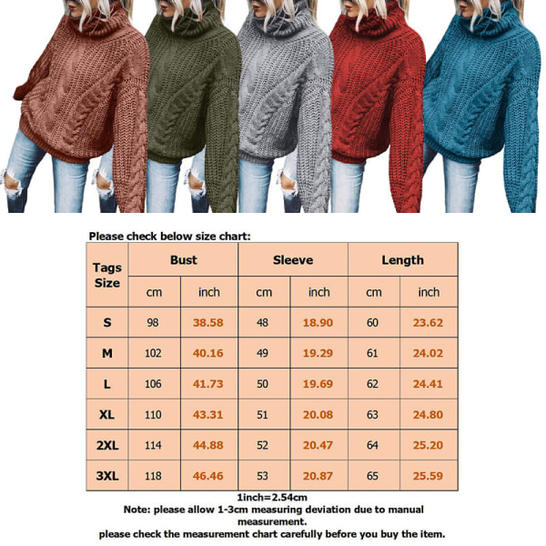 Naisten pitkähihainen neulepusero yksivärinen korkeakaulainen baggy Röd XL