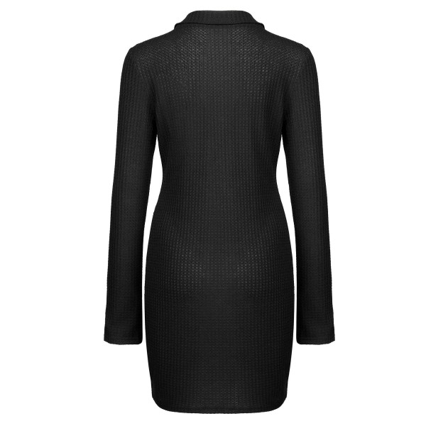 Kvinder med fuld lynlås Minikjoler Afslappet kort kjole Sexet sweater Black S