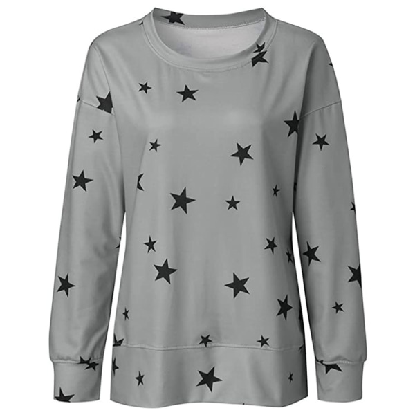 Dameoverdele T-shirt med stjernetrykt løs pullover med langærmede T-shirts Gray M