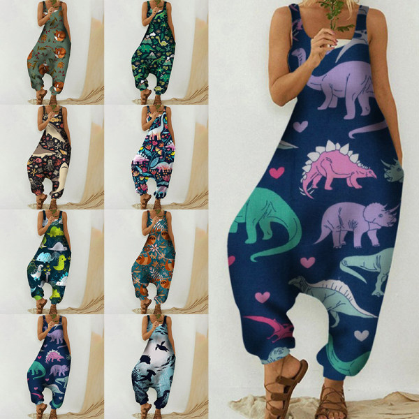 Kvinder Jumpsuits med brede ben Bohemian lange bukser 2#Blue 3XL