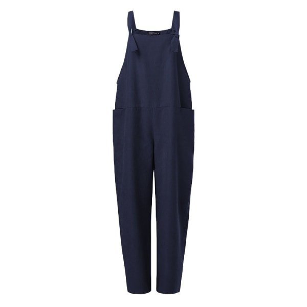 Dam Sommarbyxor Jumpsuit Bomull Linne Overall Suspender Byxor Blue,3XL