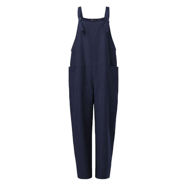 Kvinder Sommerbukser Jumpsuit Bomuld Linned Overall Suspender Bukser Blue,4XL