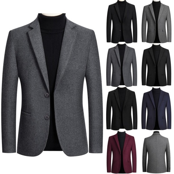 Mænd Suit Krave Ulden Outwear Langærmet Business Jakke Arbejde J005 Svart XL