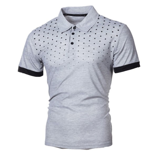 Herre Polka Dots T-shirt Button Shirts Lapel Neck kortærmet Ljus Grå M