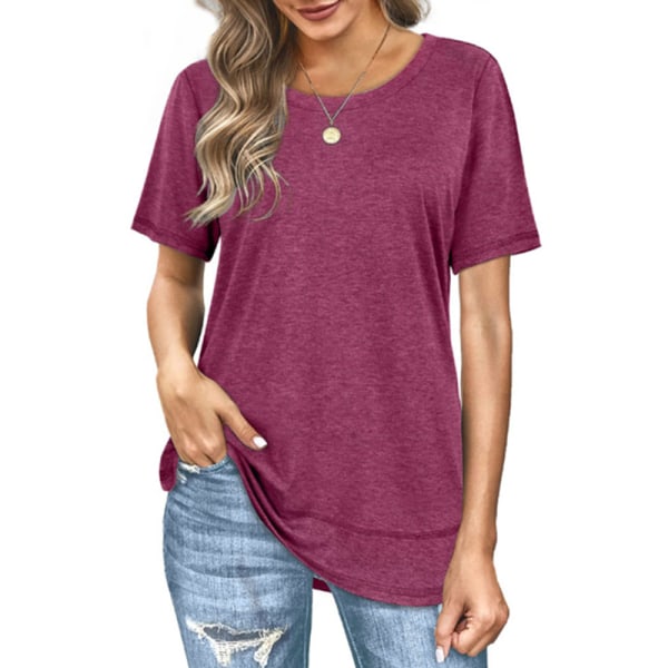 Kortärmad t-shirt för kvinnor med rund hals Rose Red XL