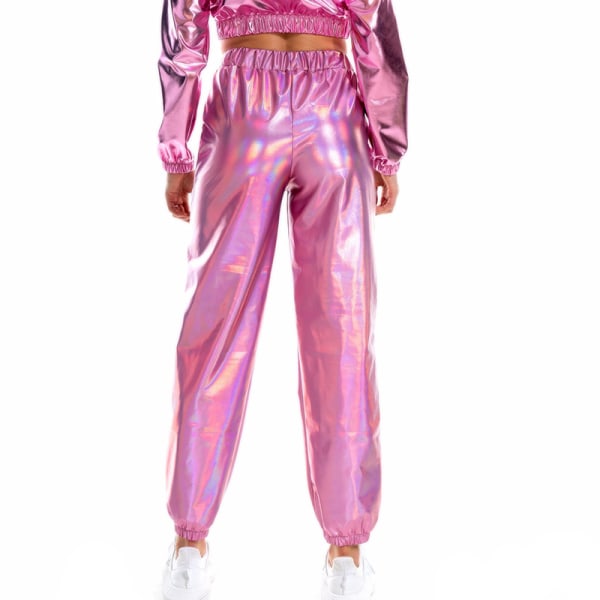 Dambyxor med hög midja Metallic Loungewear Shin-byxor Pink L