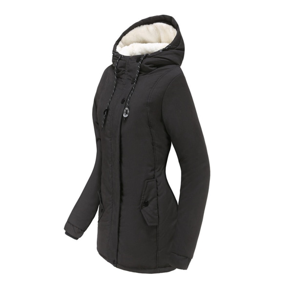 Dame tyk varm vinter hættejakke dame casual jakke Black XL