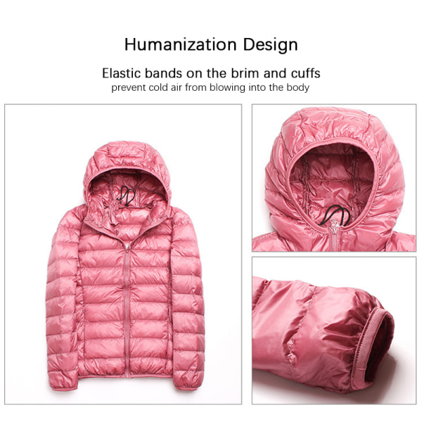 Dame ultralet dunjakke frakke frakke slim fit varm jakke Pink,XXL