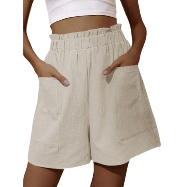 Dam Sports Shorts Fickor Mini Elastisk midja Hot Pants Sommar Beige,L