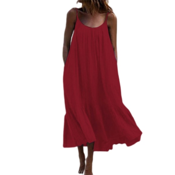Pitsi, yksivärinen pitkä mekko kesänaisille Red Wine,XXL