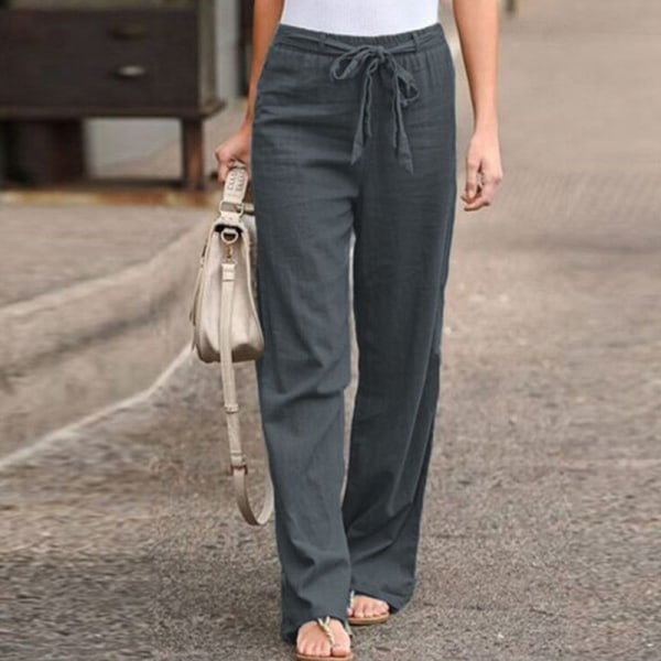Kvinnors elastiska andningsbara byxor med vida ben och hög midja Casual byxor Dark Grey,XL