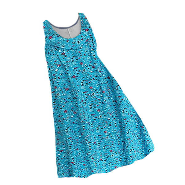 Kvinnor ärmlösa korta miniklänningar Printed väst kjol sommar Lake Blue 3XL