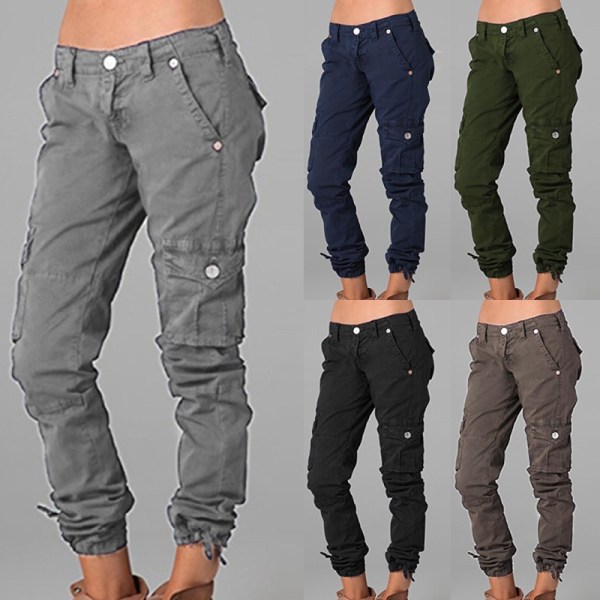 Kvinder ensfarvede bukser Mid Waist Loungewear Grey 3XL
