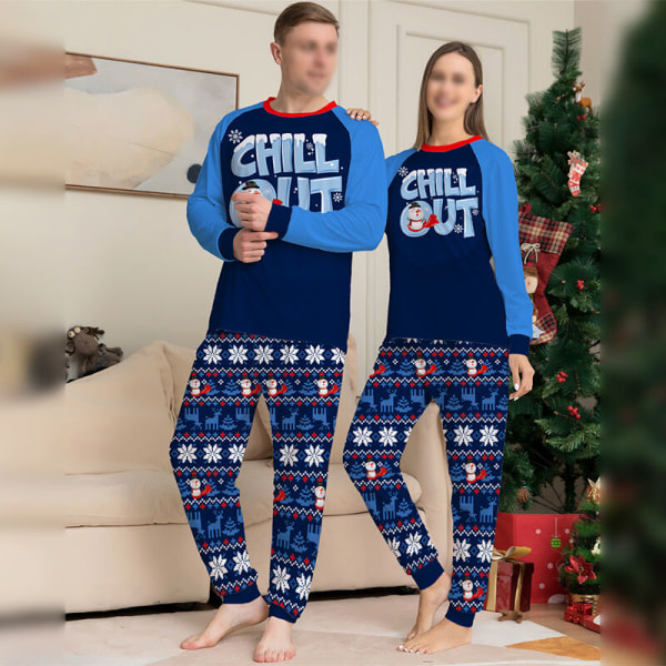 Mamma Pappa Barn Snowflake Printed PJ Sets Långärmade nattkläder Blå Mom L