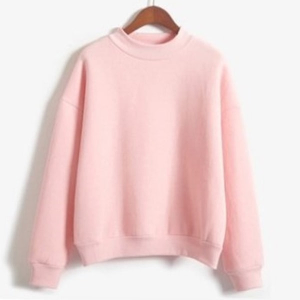 Dam långärmad enfärgad tröja Ribbed Thicken Plush Pullover Rosa M