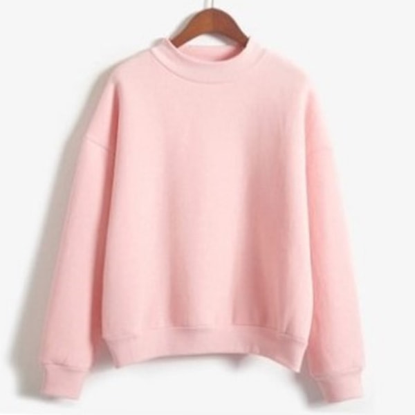 Langærmet ensfarvet sweatshirt til kvinder med rib tykke plystrøjer Rosa M
