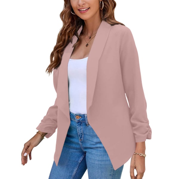 Kvinnor Långärmade Business Jackor Enfärgad Cardigan Jacka Pink M