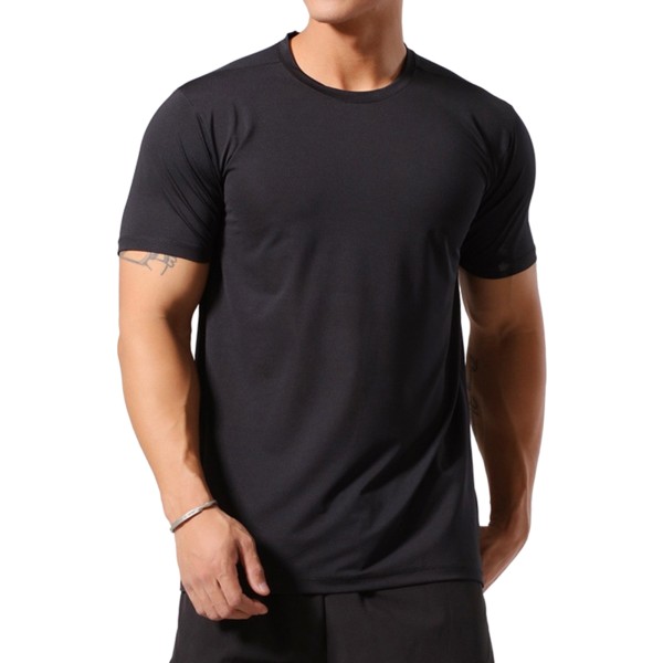 Men Solid Ice Silk Sport T-Shirt Fitness Muskel Stretch Toppar Black S
