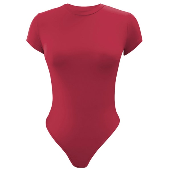 Kvinnor Enfärgad Jumpsuit Crew Neck T-shirt Bodysuit Red L