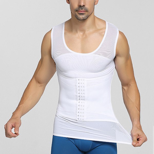 Män Body Shaper Slimming Vest Linne Compression Shirt White,L