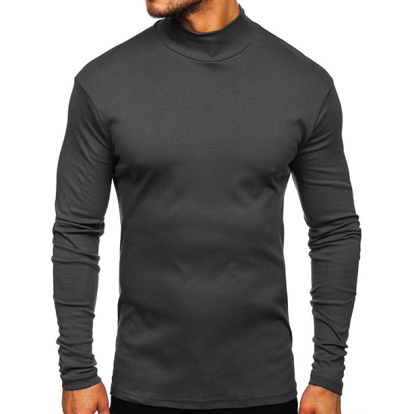 Mænd højkrave Toppe Casual T-shirt Bluse Pullover Sweatshirt Gray L