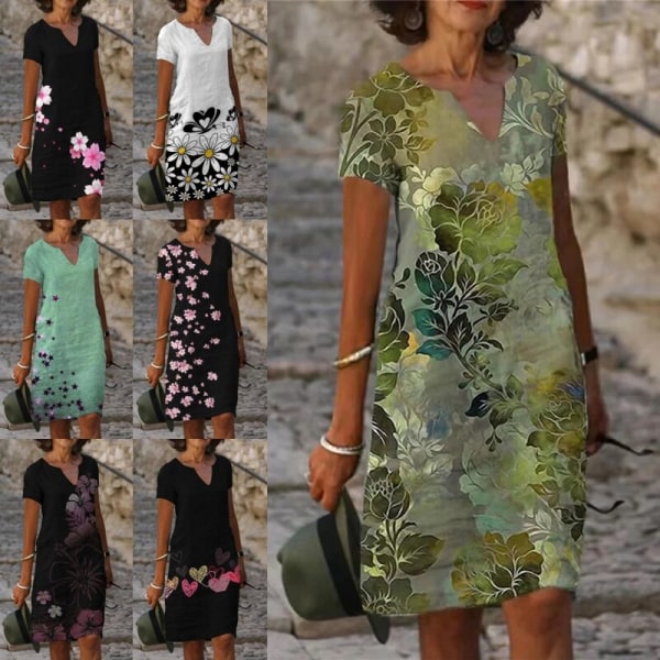 Korte kjoler til kvinder Strandsolkjoler Minikjoler Behagelig ferie Floral S