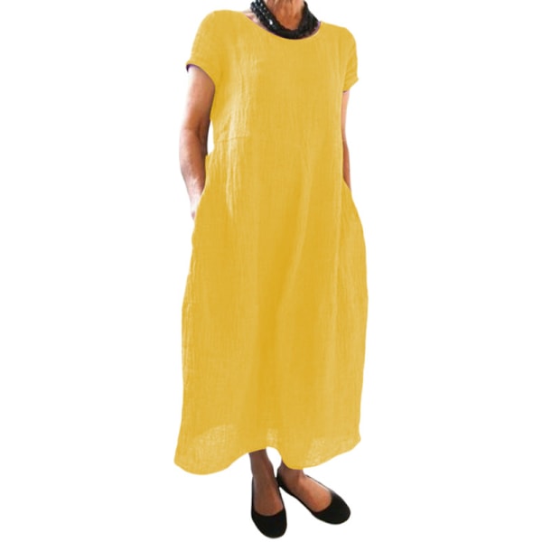Kvinder Maxikjoler Lang Kjole Kortærmet Sundress Holiday Sexy Yellow XL