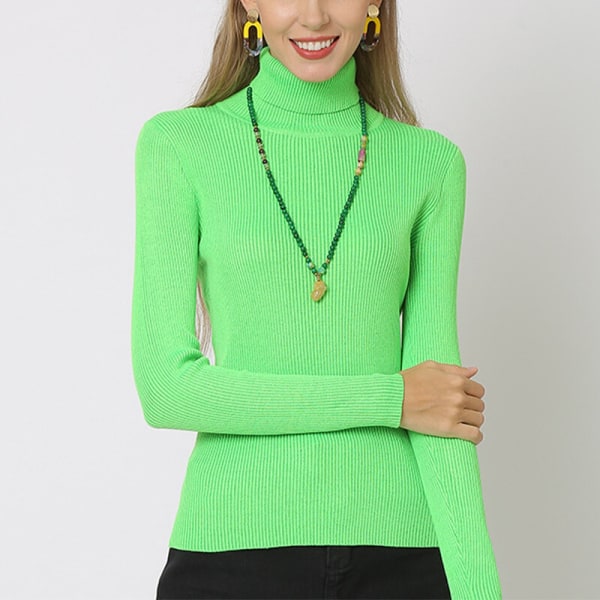 Dame ensfarvet høj hals strik toppe langærmet tunika bluse Zeleno sadje L