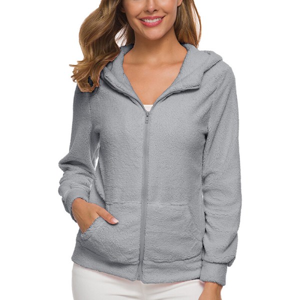 Luvtröja för damer med fickor i enfärgad fleece-tröja Light Grey L