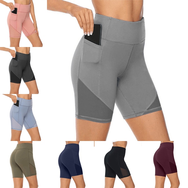 Kvinders højtaljede yogashorts Skinny Workout-sidetaske gray,4XL