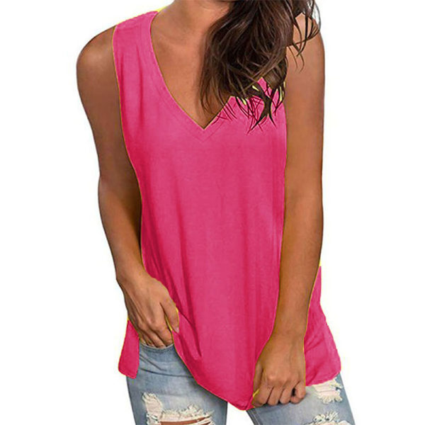 V-ringad ärmlös väst lös t-shirt med camisole-topp för kvinnor rosa, L