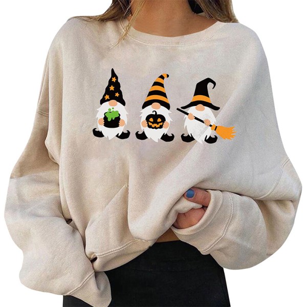 Ladies Ghost Printed Pullover Långärmad Halloween Sweatshirts Apricot L