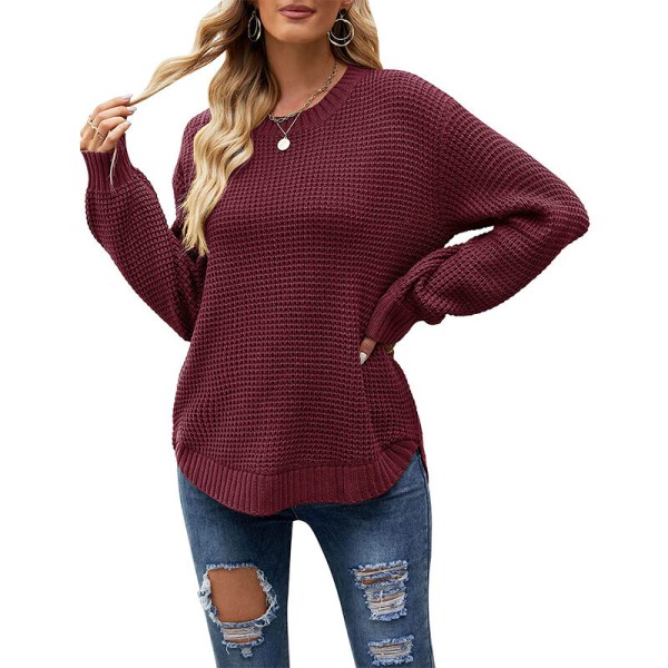 Ensfarvet sweater langærmet dametrøje Claret XL