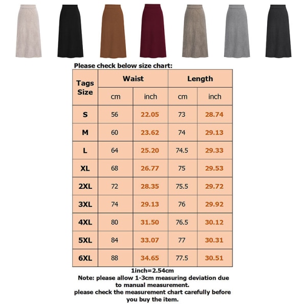 Dame Split ensfarvet midi-nederdel Strikkede højtaljede nederdele Khaki XL