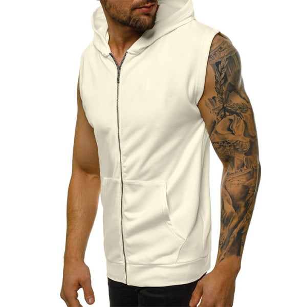 Ärmlösa huvtröjor för herr Kappa Hooded Tank Tops Väst Dragkedja White,L