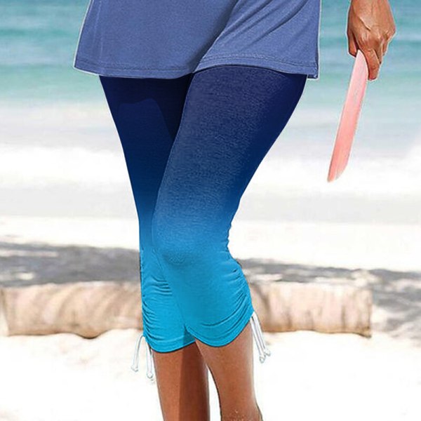Dame blomsterprint underdele med snøre joggingbukser blue 2XL