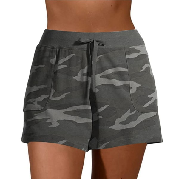Kvinders Camouflage Hurtigtørrende Shorts Beach Soft Pants Sports Gray,3XL