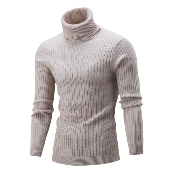 Herre Vinter Thicken Warm Top Strikket Sweater Pullover Top Beige L