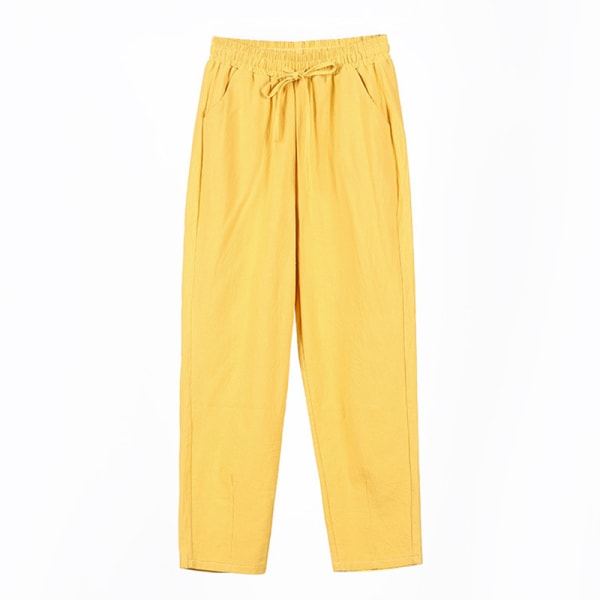 Kvinnor Solid Color Loungewear Medel midja botten Goose Yellow S
